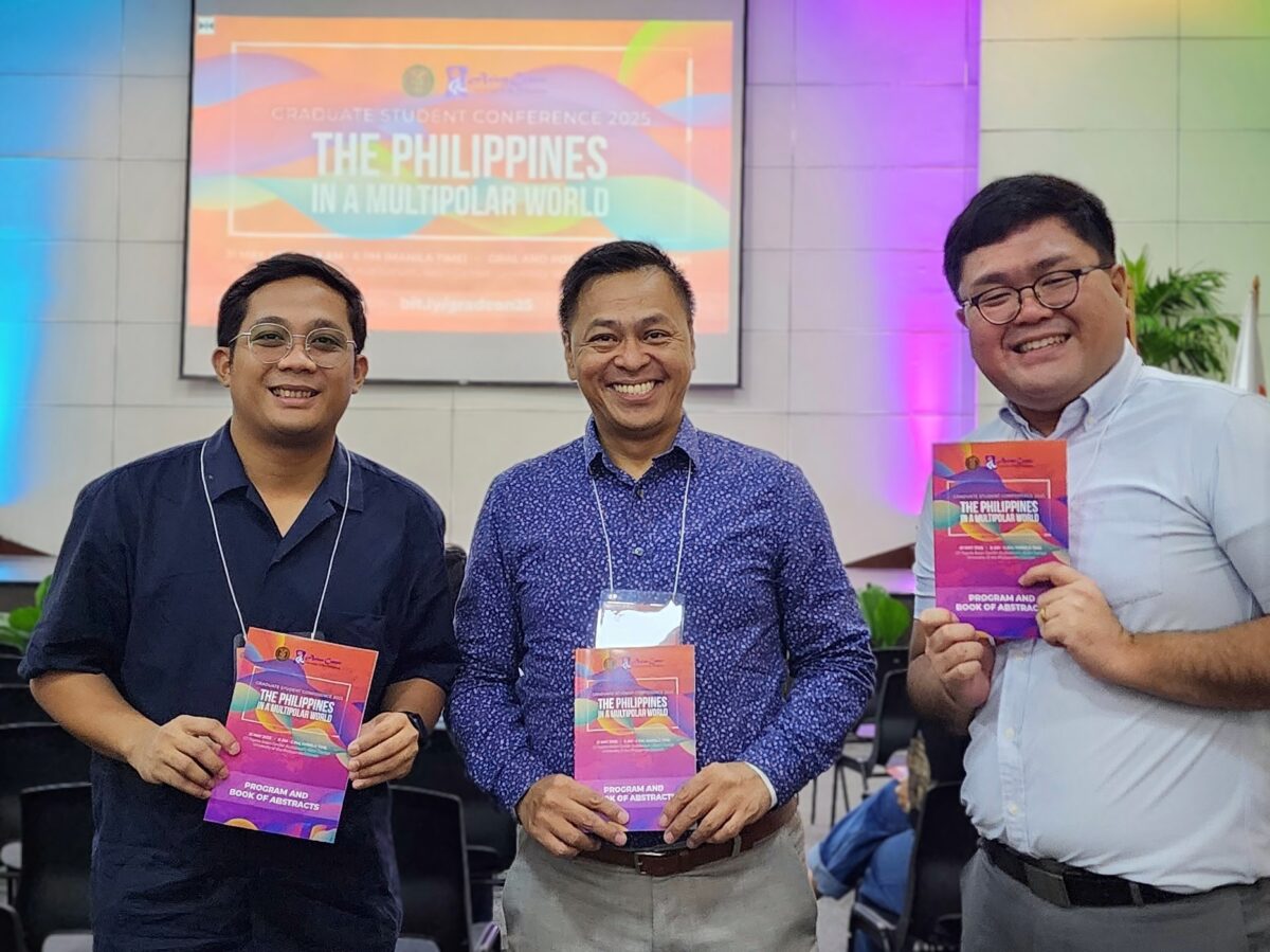 Ned Legaspi with Leomar and Taka, his PhD Philippine Studies batchmates, at the 2025 Graduate Student Conference at the UP Asian Center.