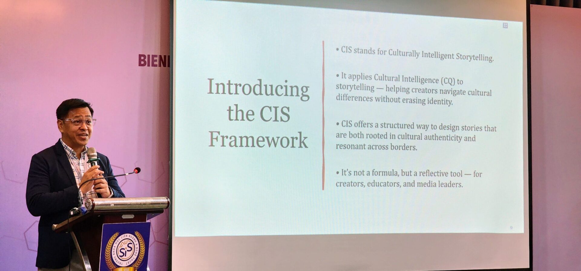 Ned Legaspi introduces the CIS Framework during his presentation at ACFEA 2025 in Hanoi, Vietnam.