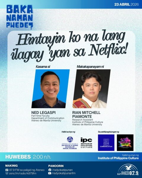 Promotional graphic for Ned Legaspi’s Radyo Katipunan interview about Filipino stories, local audiences, and streaming platforms such as Netflix.
