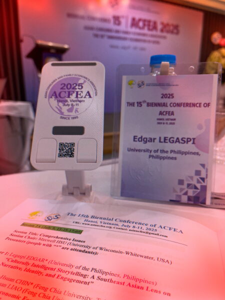 ACFEA 2025 conference badge and program materials for Edgar Legaspi’s presentation in Hanoi, Vietnam.