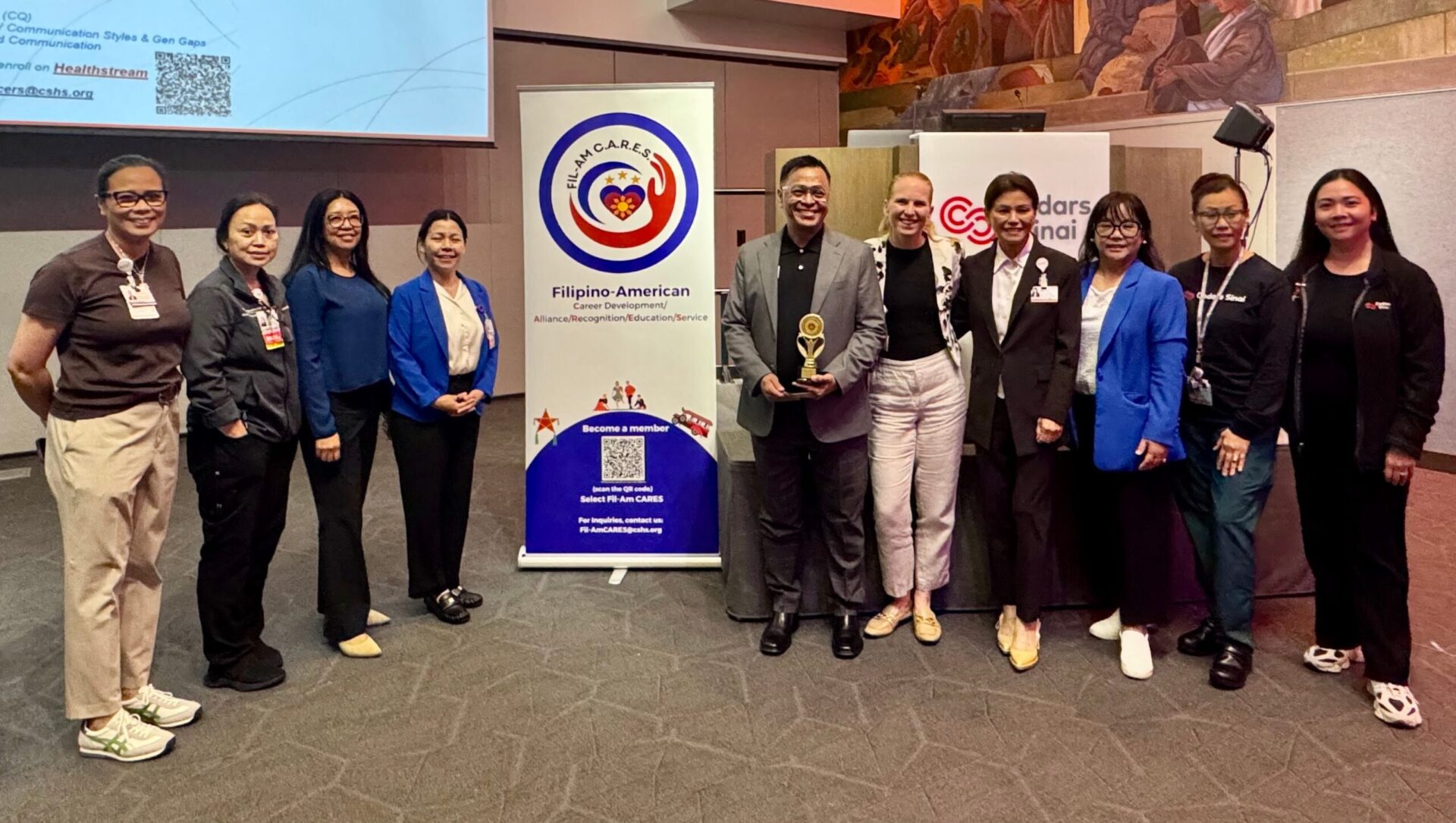 Ned Legaspi with members and organisers of the Fil-Am CARES Employee Resource Group at Cedars-Sinai.