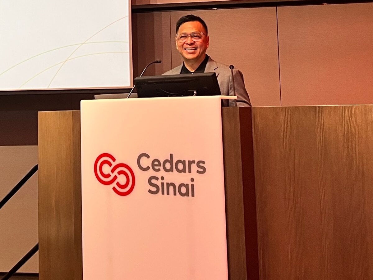 Ned Legaspi speaking to healthcare professionals at Cedars-Sinai in Los Angeles.