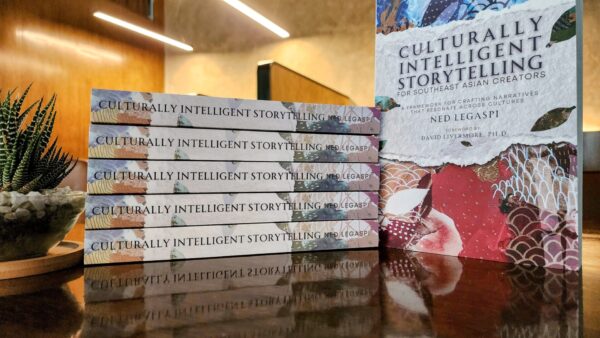 Copies of Culturally Intelligent Storytelling for Southeast Asian Creators displayed before the official book launch in Santa Monica, California.