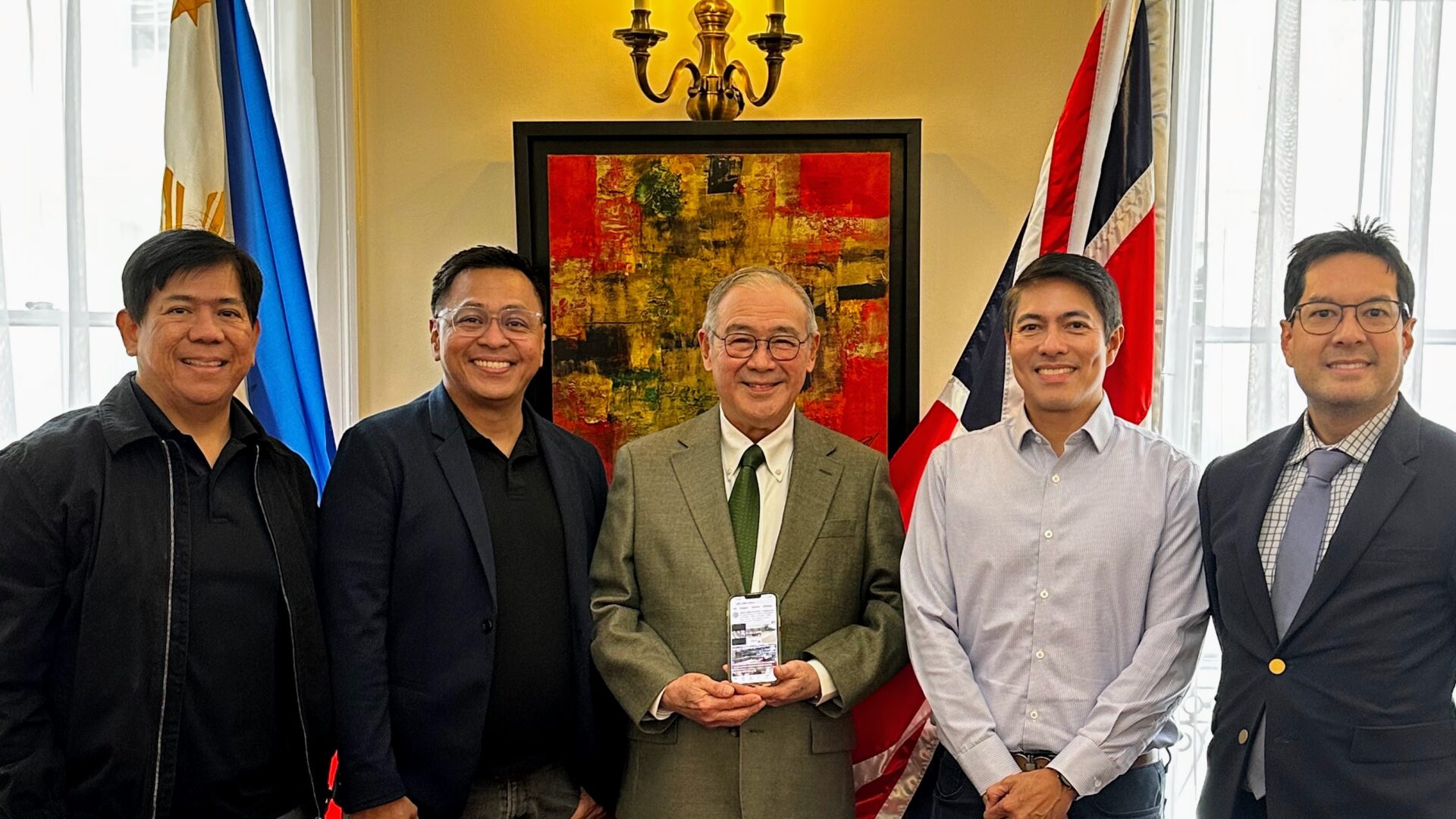 Group photograph at the Philippine Embassy in London with Ned Legaspi and Philippine officials and colleagues