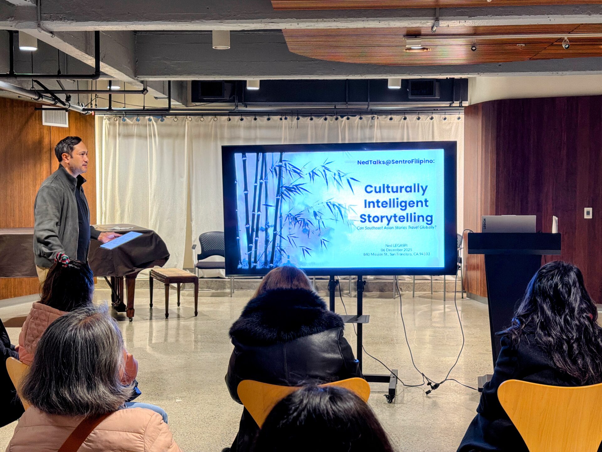 TJ Manotoc hosting NedTalks at Sentro Filipino in San Francisco in 2025