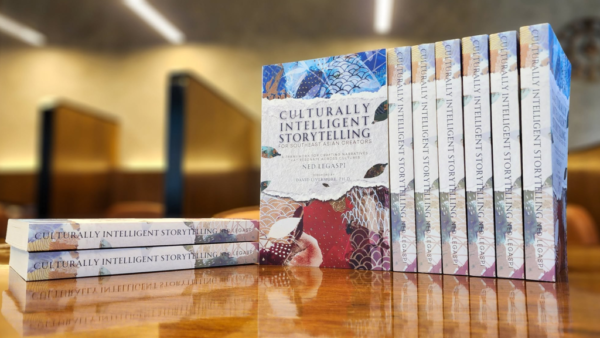 Copies of Ned Legaspi's Culturally Intelligent Storytelling on display ahead of the Ateneo de Manila book launch, as featured in CoverStory.ph's preview